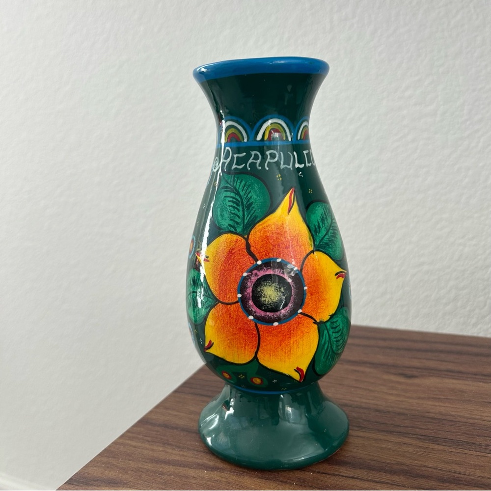 🔻🔻🔻sale Mexican Folk Art Clay Pottery Vase – Handcrafted with Glossy Finish
